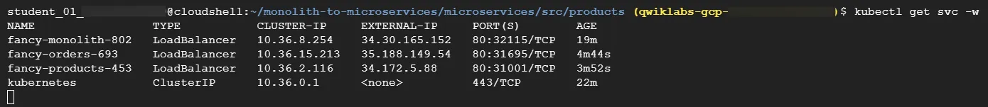 kubectl get svc