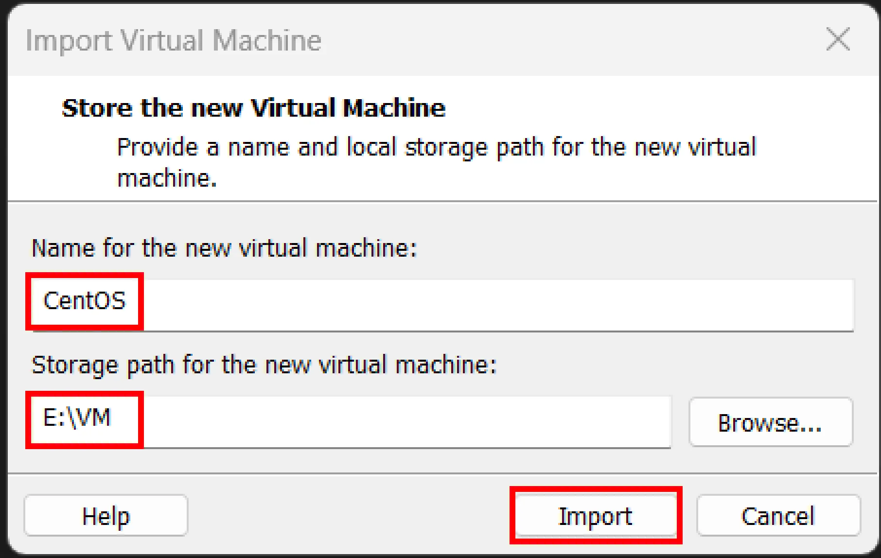 Name the VM and select the location to save the VM